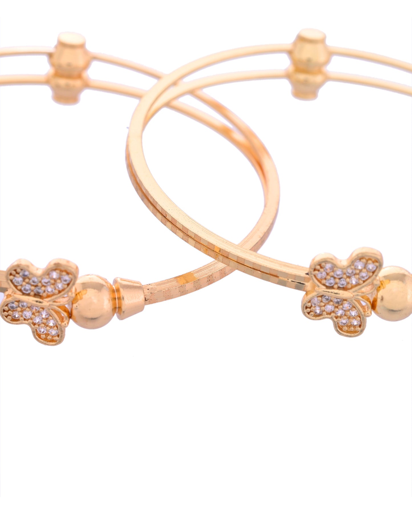 VOJ Set of 2 Gold-Polished AD Stones Butterfly Shaped Bangles