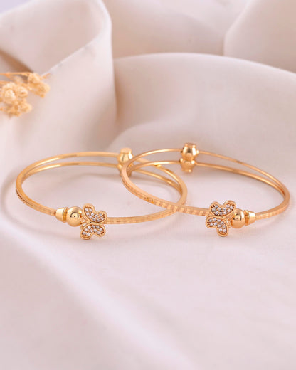 VOJ Set of 2 Gold-Polished AD Stones Butterfly Shaped Bangles