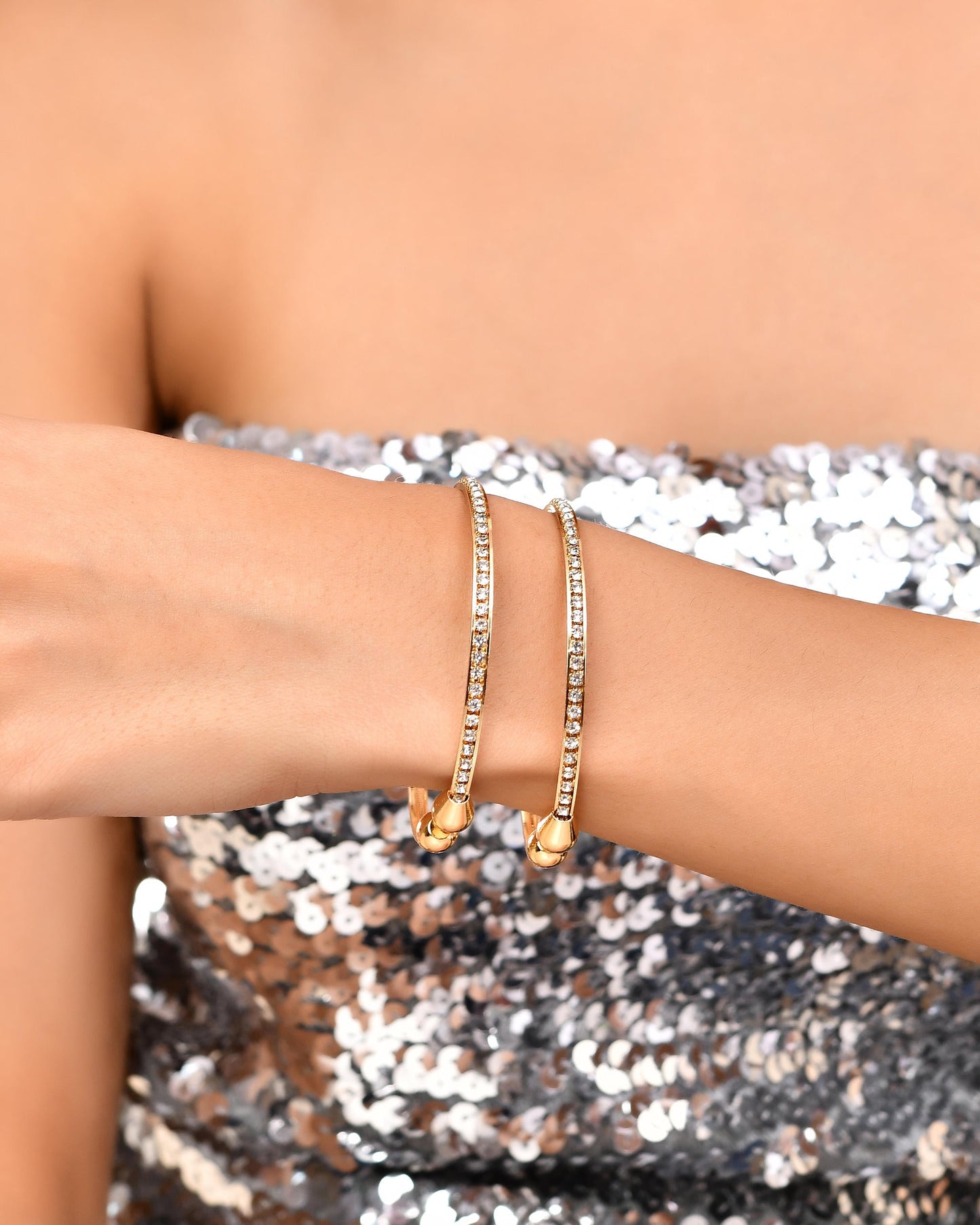 VOJ Set of 2 Gold-Polished AD Stones Studded Minimal Bangles