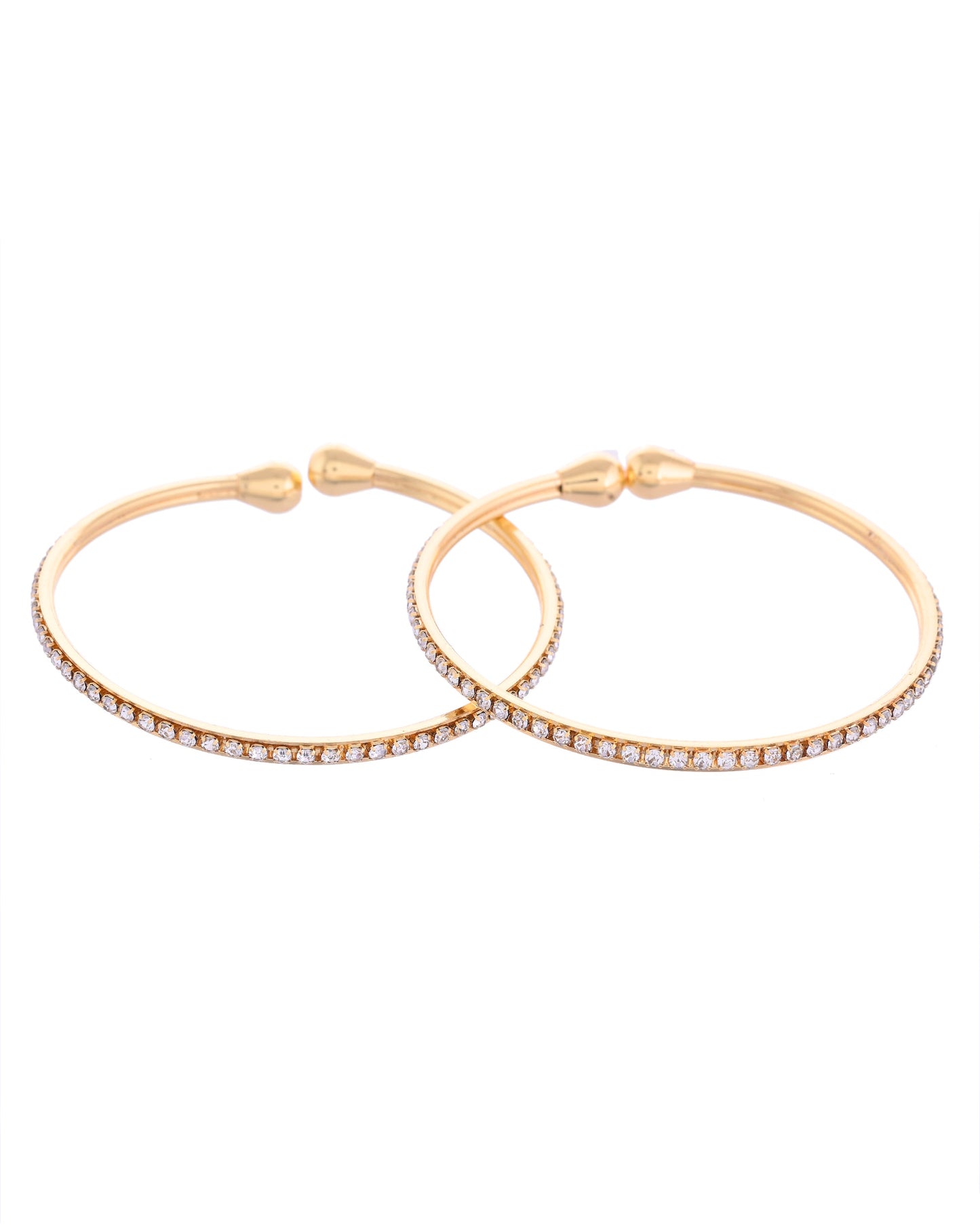 VOJ Set of 2 Gold-Polished AD Stones Studded Minimal Bangles