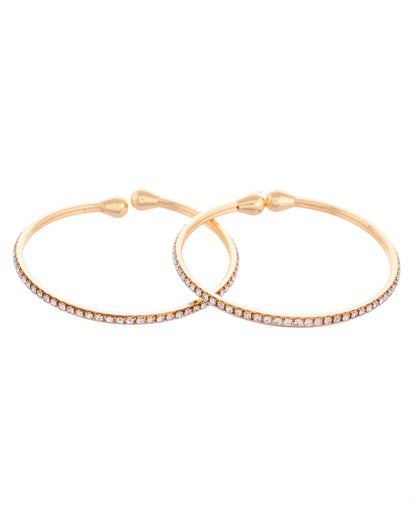 VOJ Set of 2 Gold-Polished AD Stones Studded Minimal Bangles