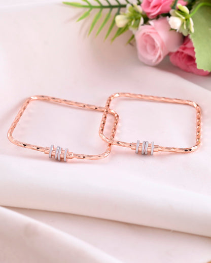 VOJ Set of 2 Rose Gold-Polished Square Shaped Bangles