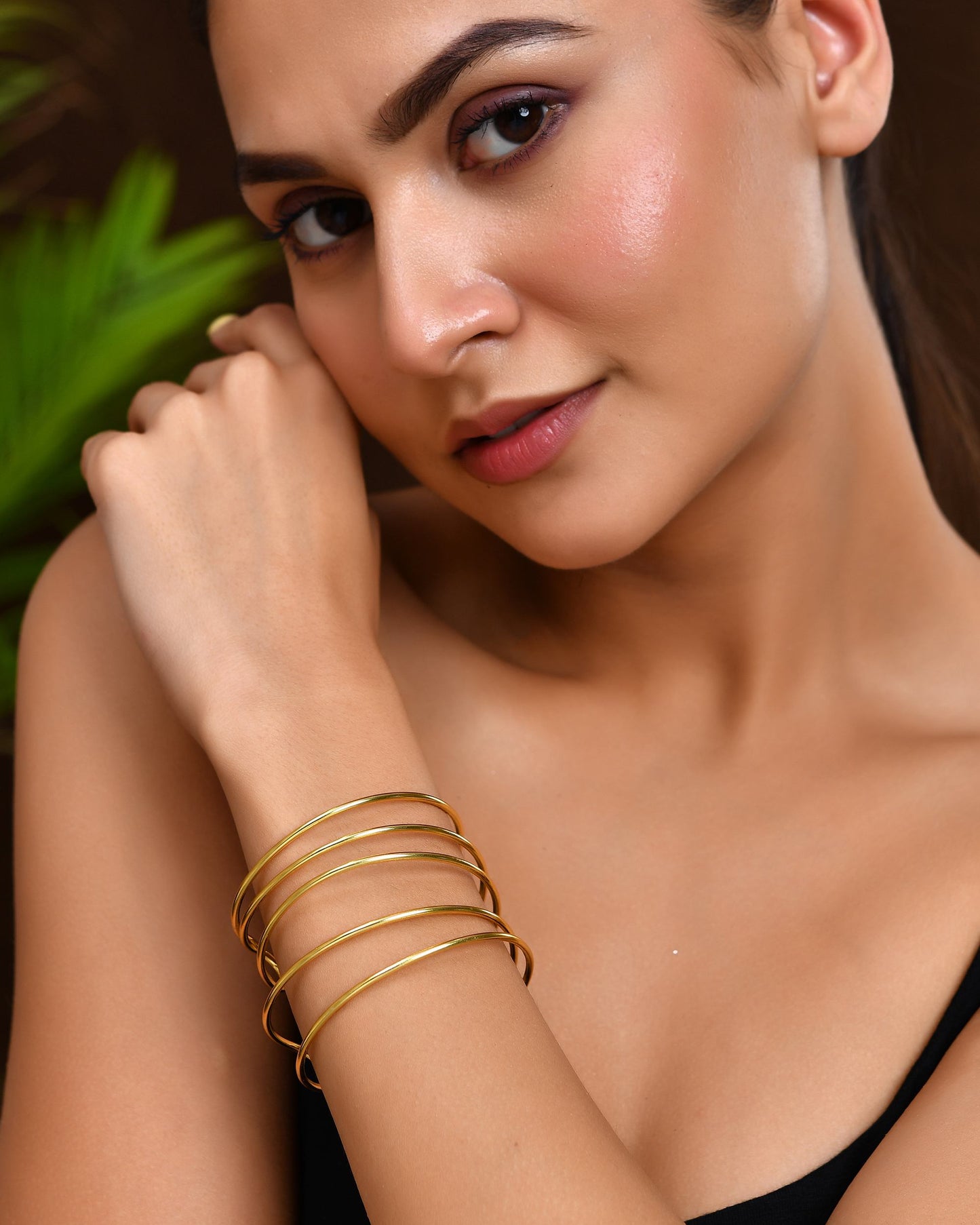 VOJ Gold Polished Elegant Anti Tarnish Multi Layer Bracelet