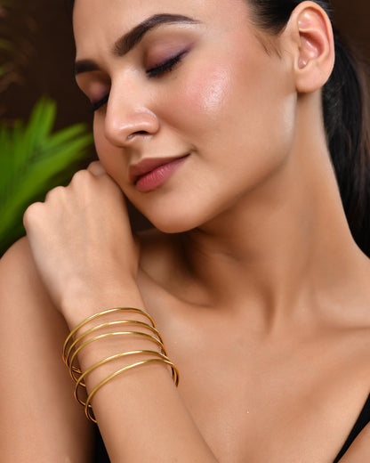 VOJ Gold Polished Elegant Anti Tarnish Multi Layer Bracelet