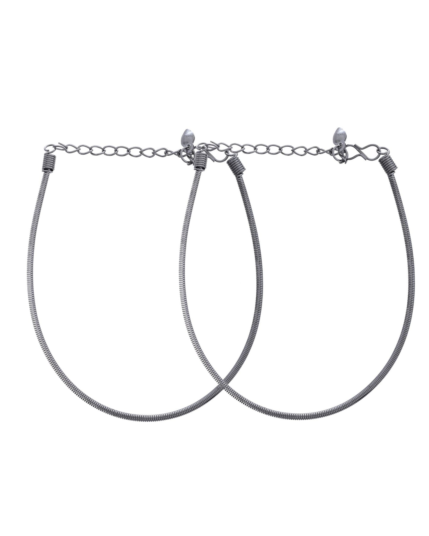 VOJ Set of 2 Rhodium Plated Snake Chain Anklet