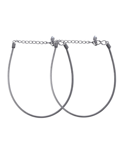 VOJ Set of 2 Rhodium Plated Snake Chain Anklet