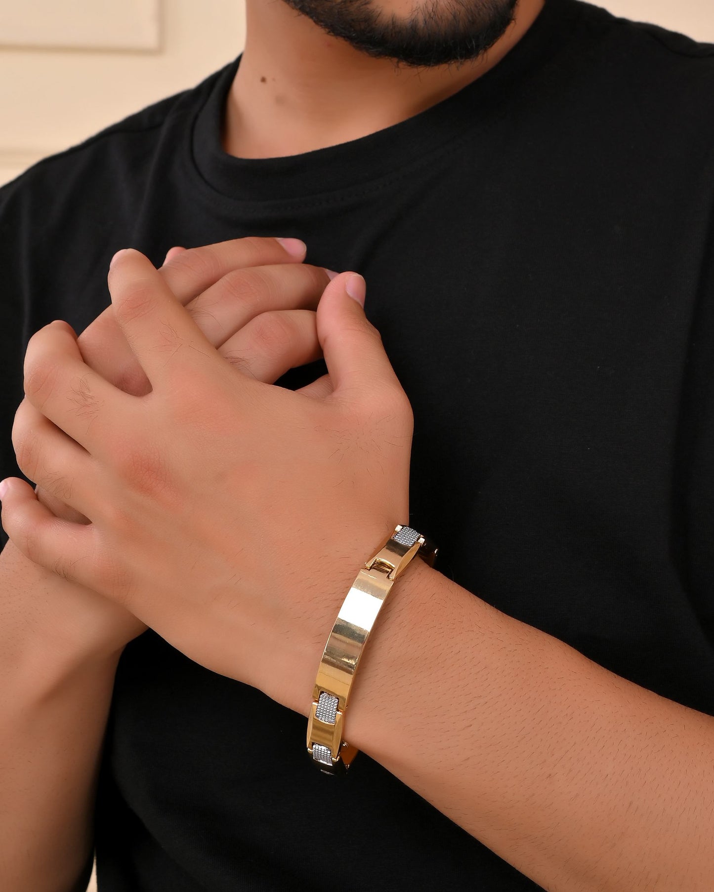 VOJ Men's Dual Toned Grid Bracelet