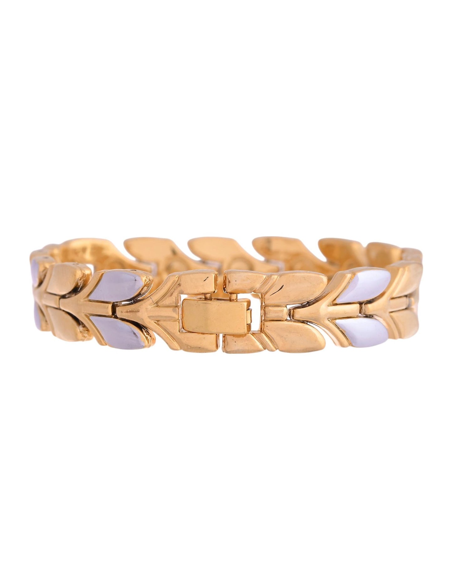 VOJ Gold Toned & Silver-Toned Stainless Steel Magnetic Wheat Chain Bracelet