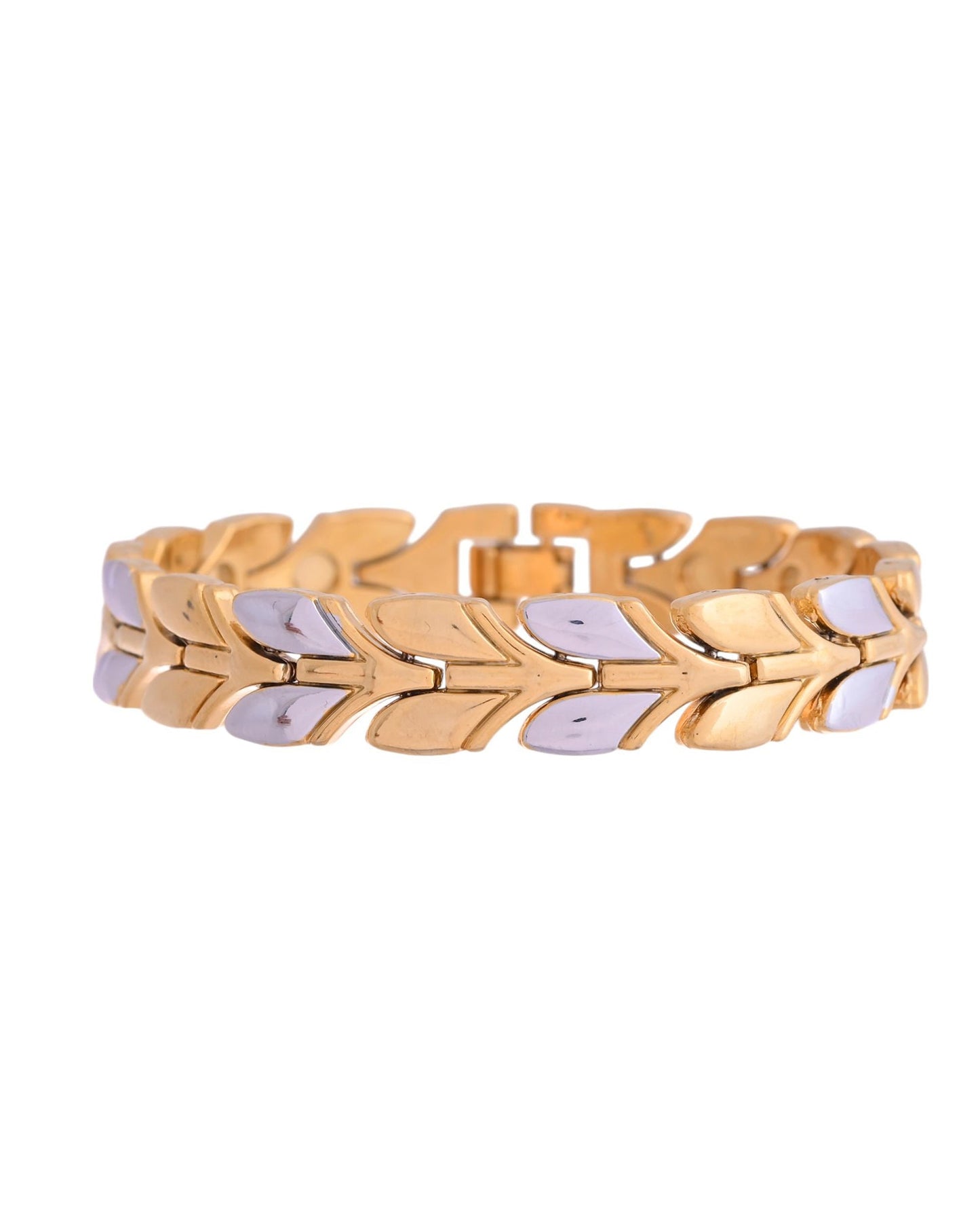 VOJ Gold Toned & Silver-Toned Stainless Steel Magnetic Wheat Chain Bracelet