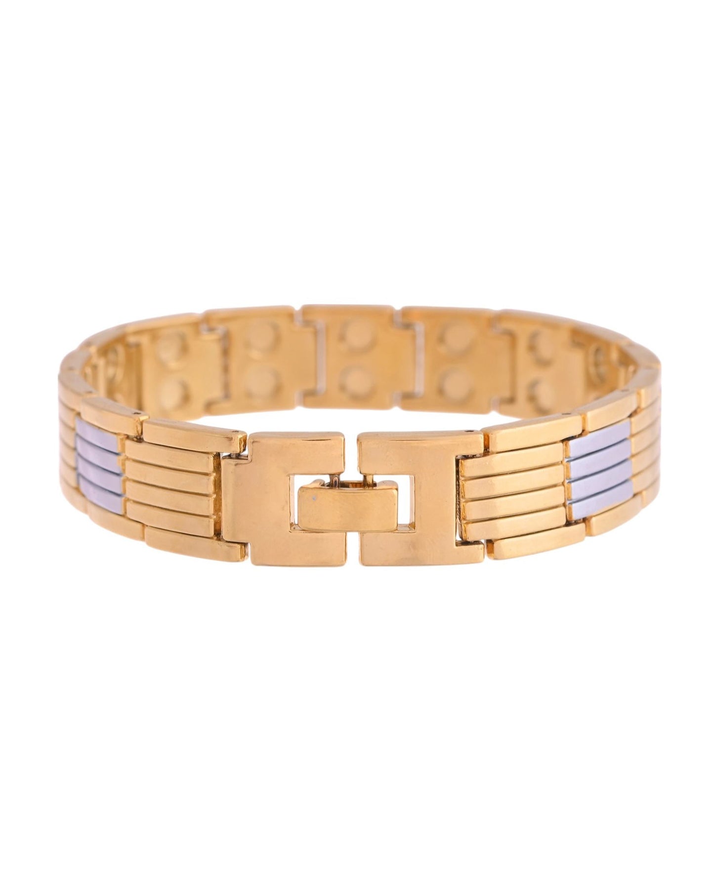 VOJ Men Silver & Gold-Toned Link Bio Energy Bracelet