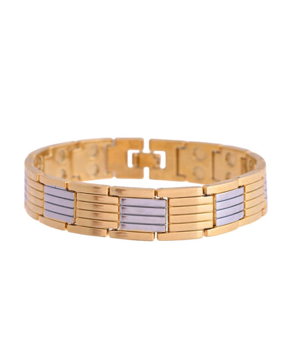 VOJ Men Silver & Gold-Toned Link Bio Energy Bracelet