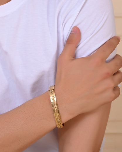 VOJ Gold Polished Textured Men's Bracelet
