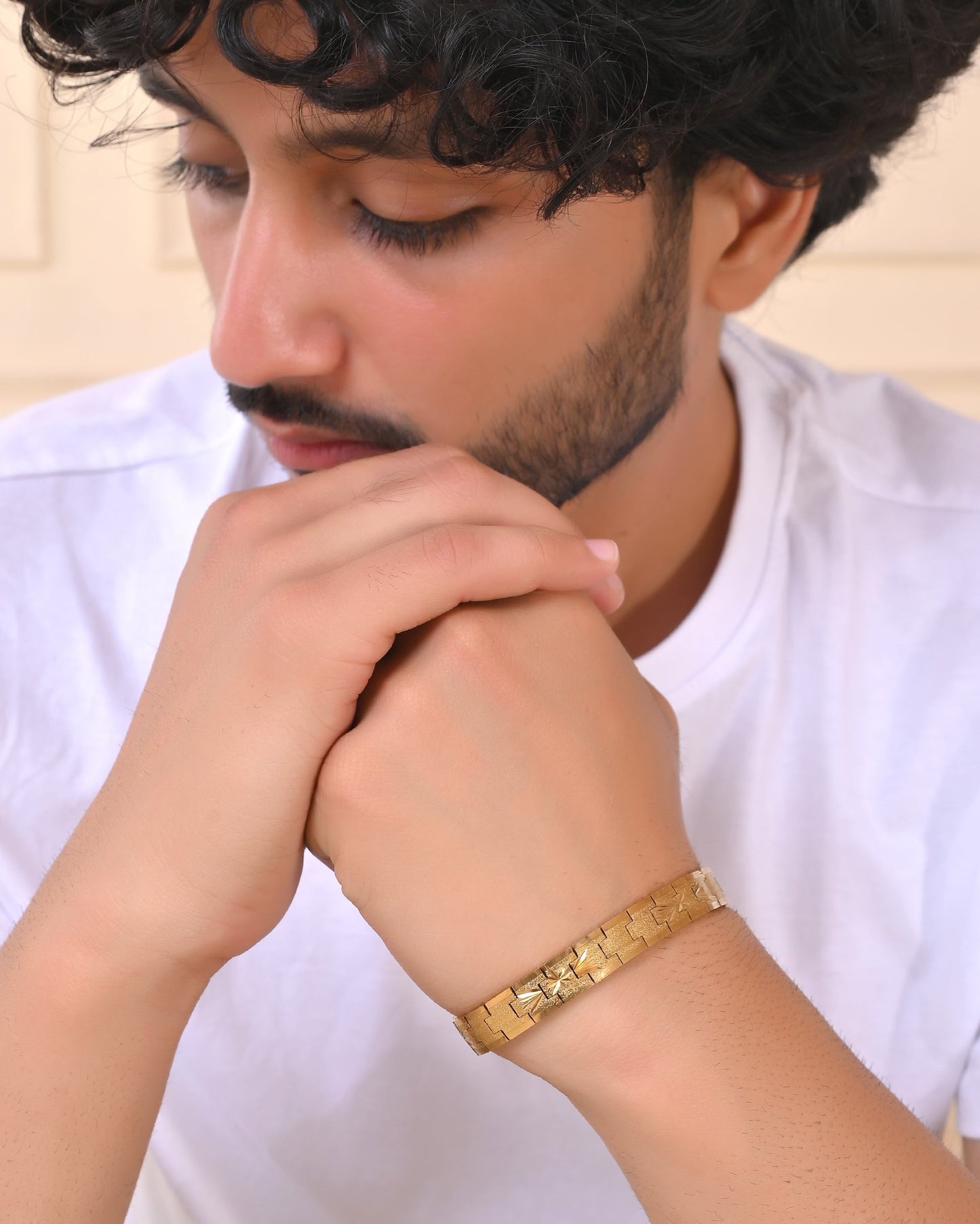 VOJ Stainless Steel Men's Gold Polished Textured Bracelet