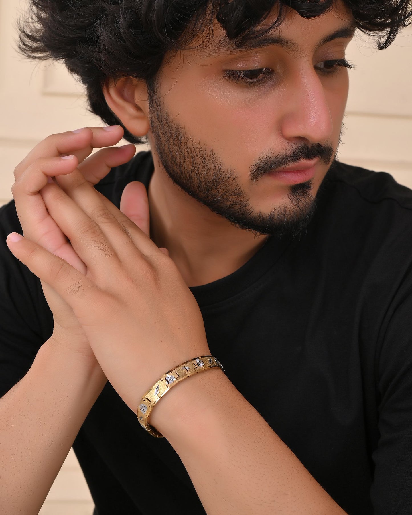 VOJ Gold And Silver Polished Textured Bracelet For Men