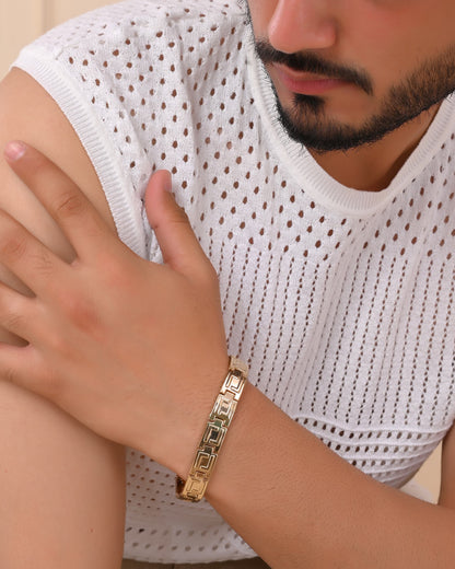 VOJ Men's Gold Polished Stainless Steel Link Bracelet