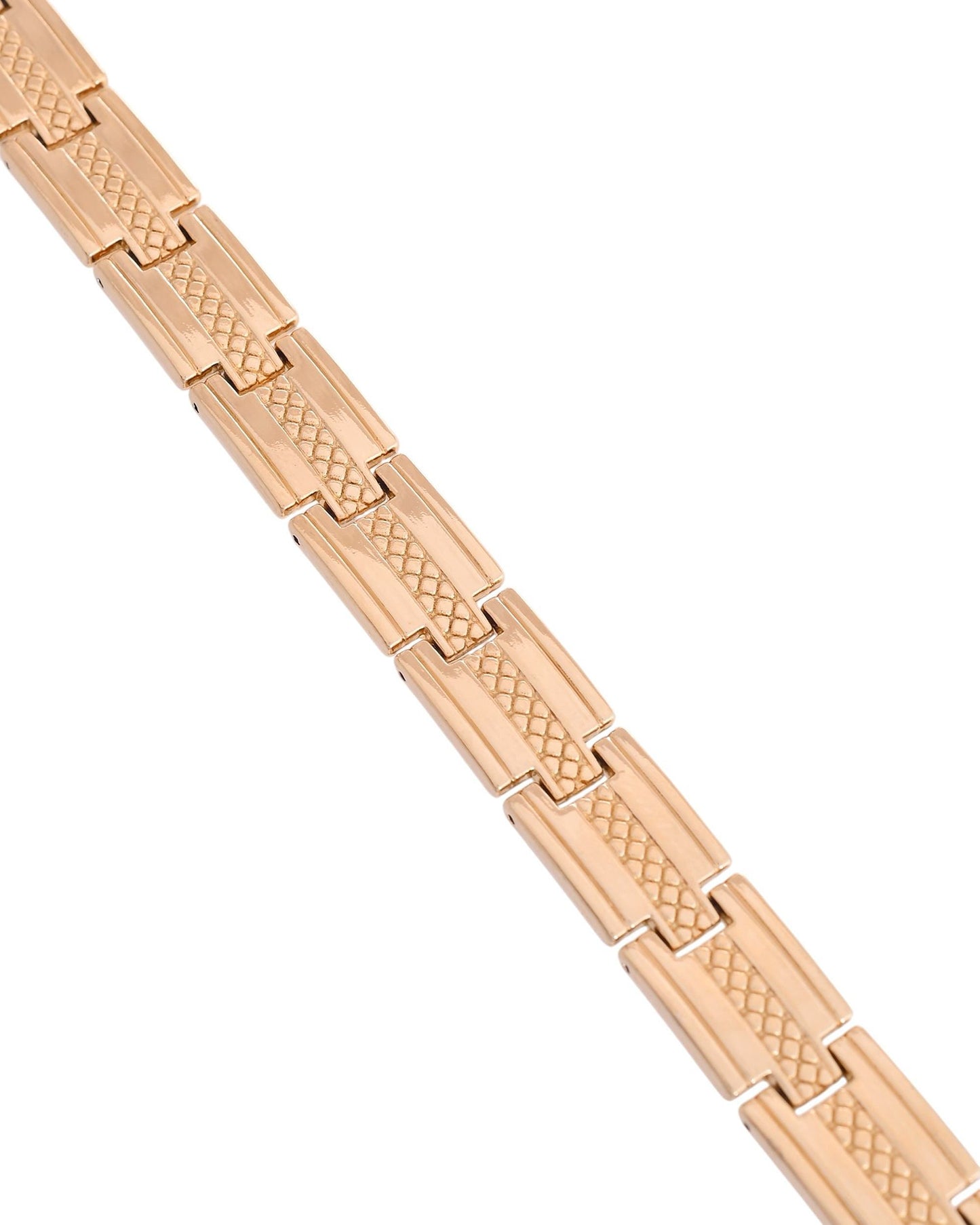 VOJ Men Gold-Toned Stainless Steel Grid Pattern Chain Bracelet