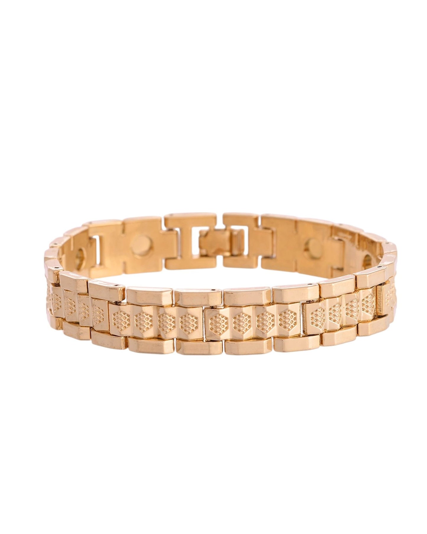 VOJ Men's Gold-Toned Textured Tungsten Steel Magnetic Bracelet