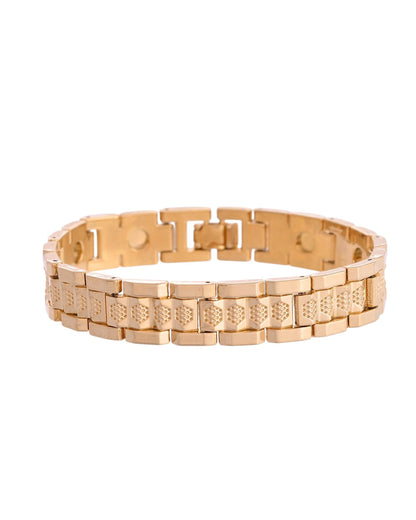 VOJ Men's Gold-Toned Textured Tungsten Steel Magnetic Bracelet