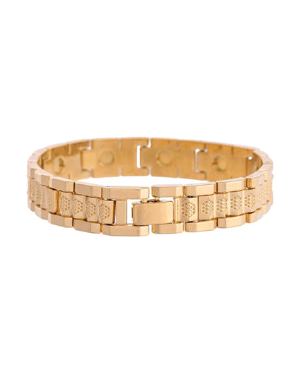 VOJ Men's Gold-Toned Textured Tungsten Steel Magnetic Bracelet