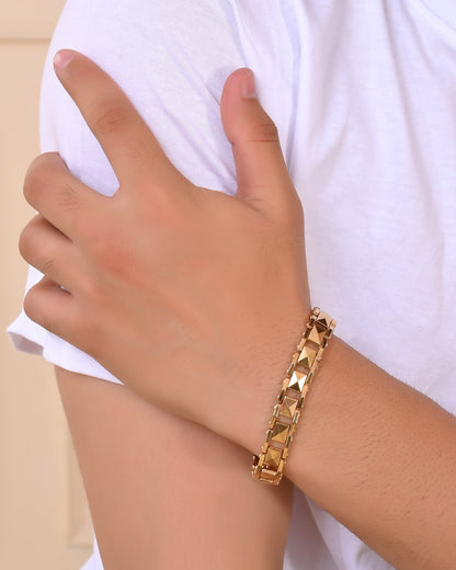 VOJ Geometric Design Gold Polished Bracelet
