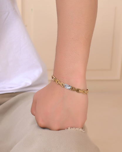 VOJ Men's Elegant Two-Tone Gold & Silver Link Bracelet