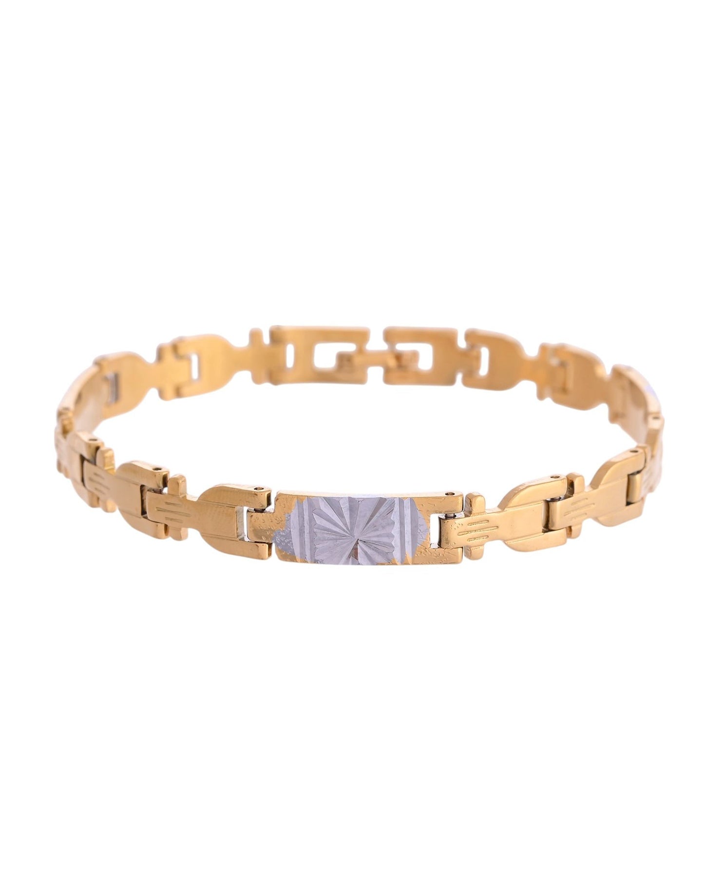 VOJ Men's Elegant Two-Tone Gold & Silver Link Bracelet