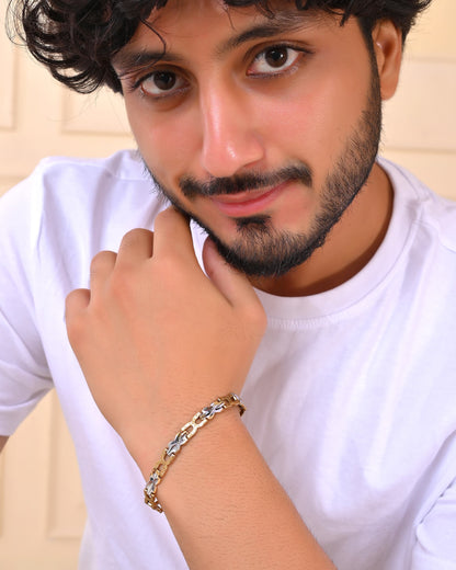 VOJ Men Gold Polished & Silver-Toned Exquisite Alloy Link Bracelet