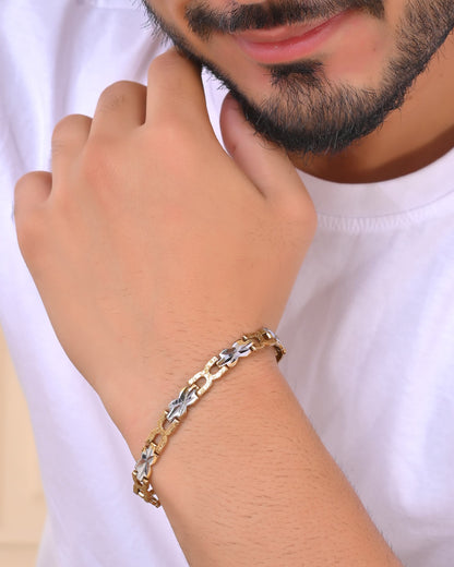 VOJ Men Gold Polished & Silver-Toned Exquisite Alloy Link Bracelet