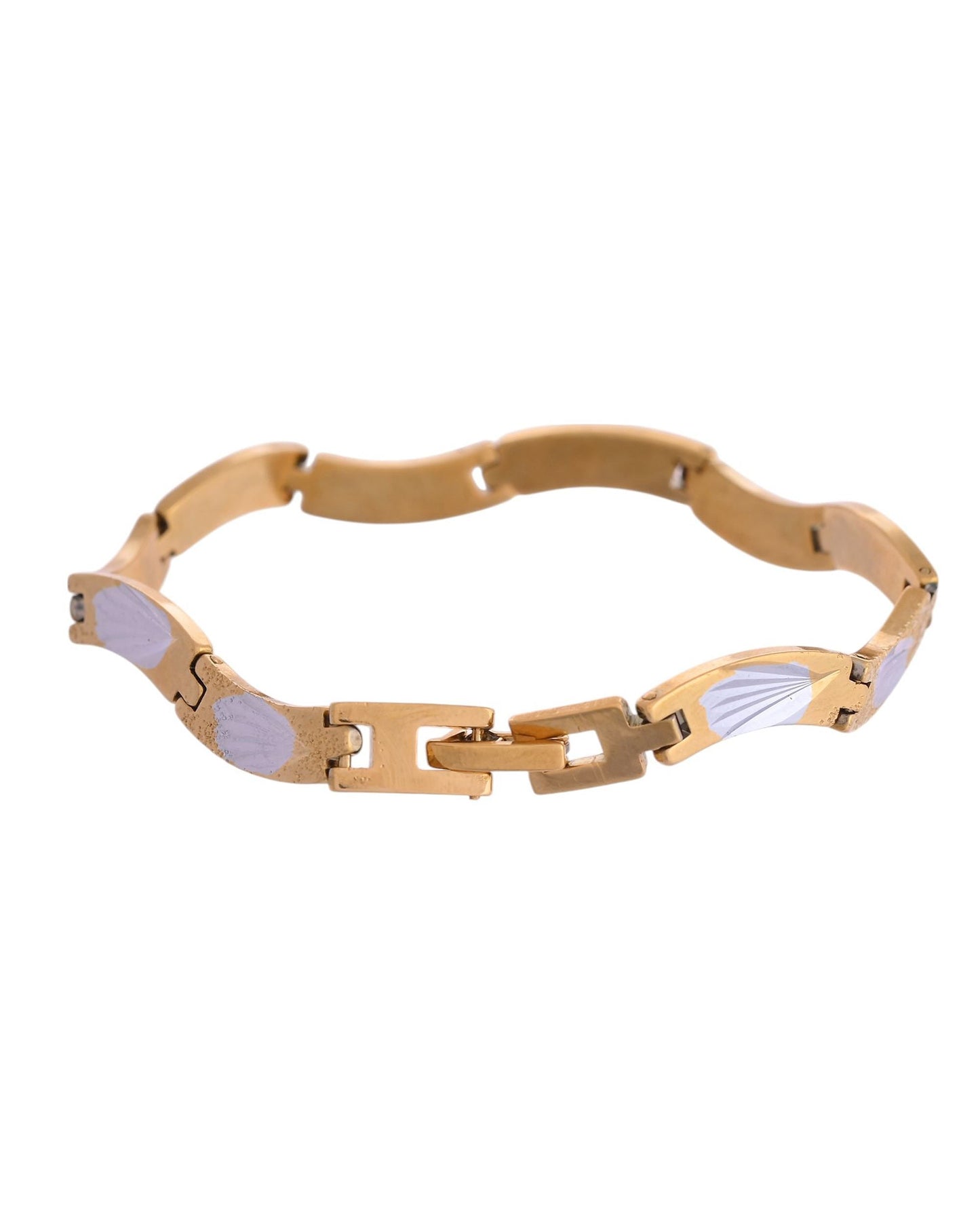 VOJ Men Gold Polished & Silver-Toned Exquisite Waved Linked Bracelet