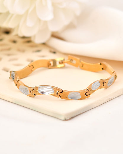 VOJ Men Gold Polished & Silver-Toned Exquisite Waved Linked Bracelet