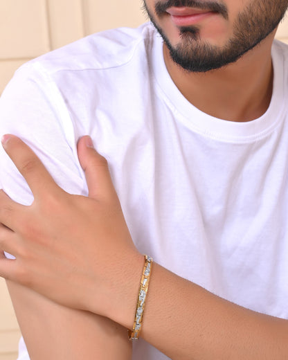 VOJ Men's Double Toned Textural Stainless Steel Bracelet