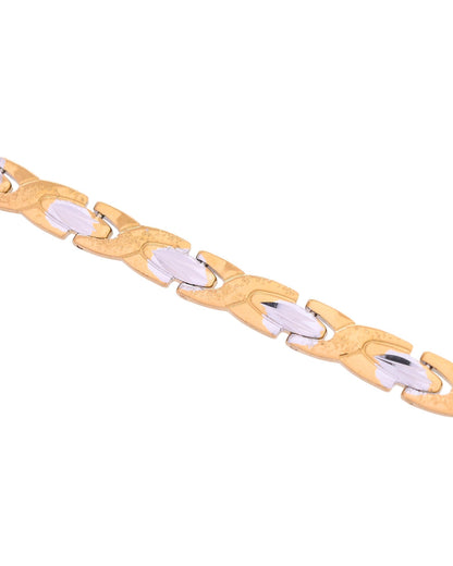 VOJ Gold And Silver Toned Stainless Steel Textural Linked Bracelet For Men