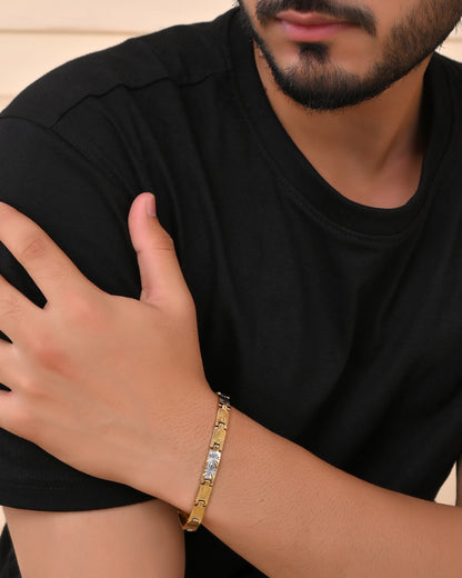 VOJ Gold And Silver Toned Stainless Steel Linked Bracelet For Men