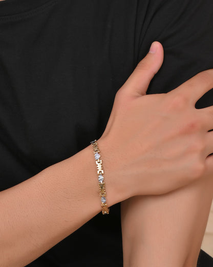 VOJ Gold And Silver Toned Stainless Steel Designer Bracelet For Men