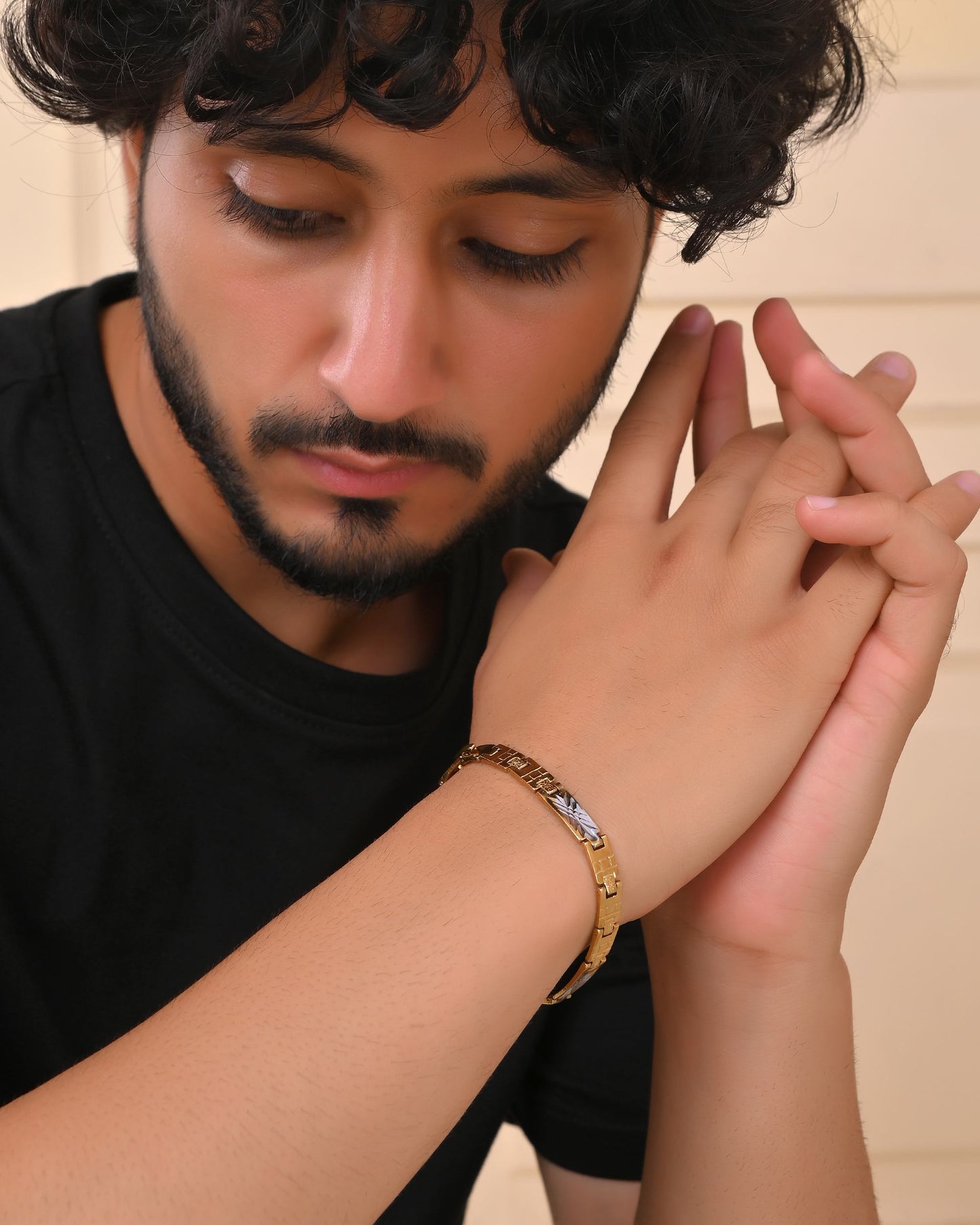 VOJ Dual Plated Textural Designed Linked Bracelet For Men