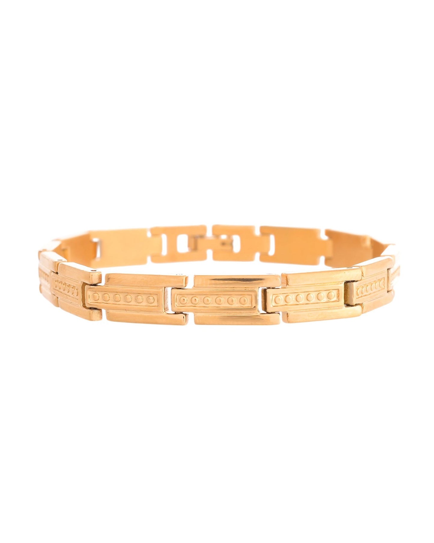 VOJ Men Gold Polished Textural Link Bracelet
