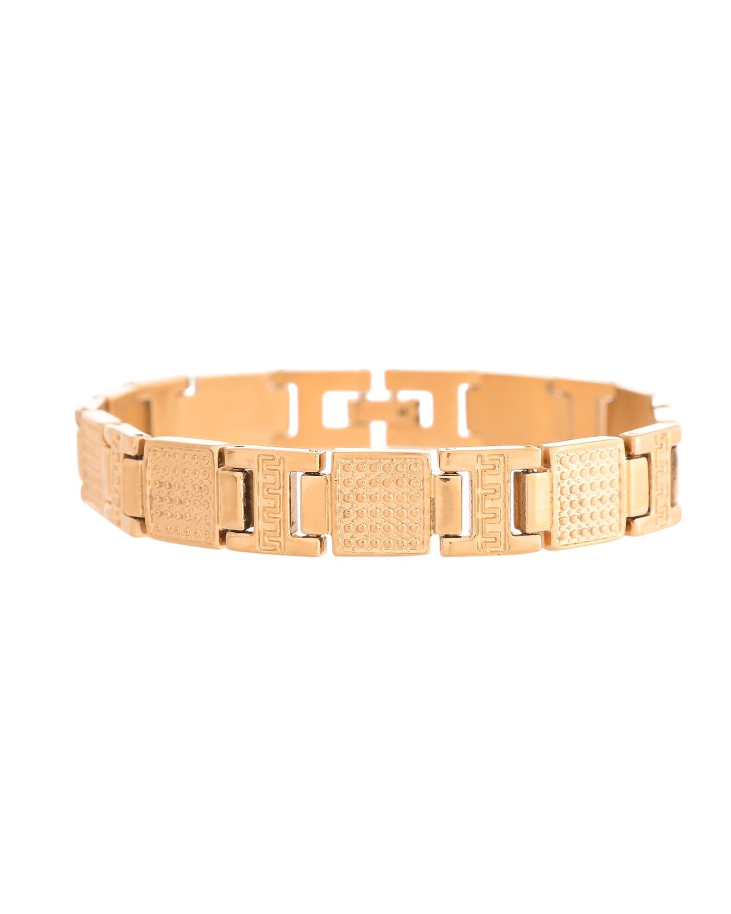 VOJ Men Gold-Toned Stainless Steel Textured Chain Bracelet