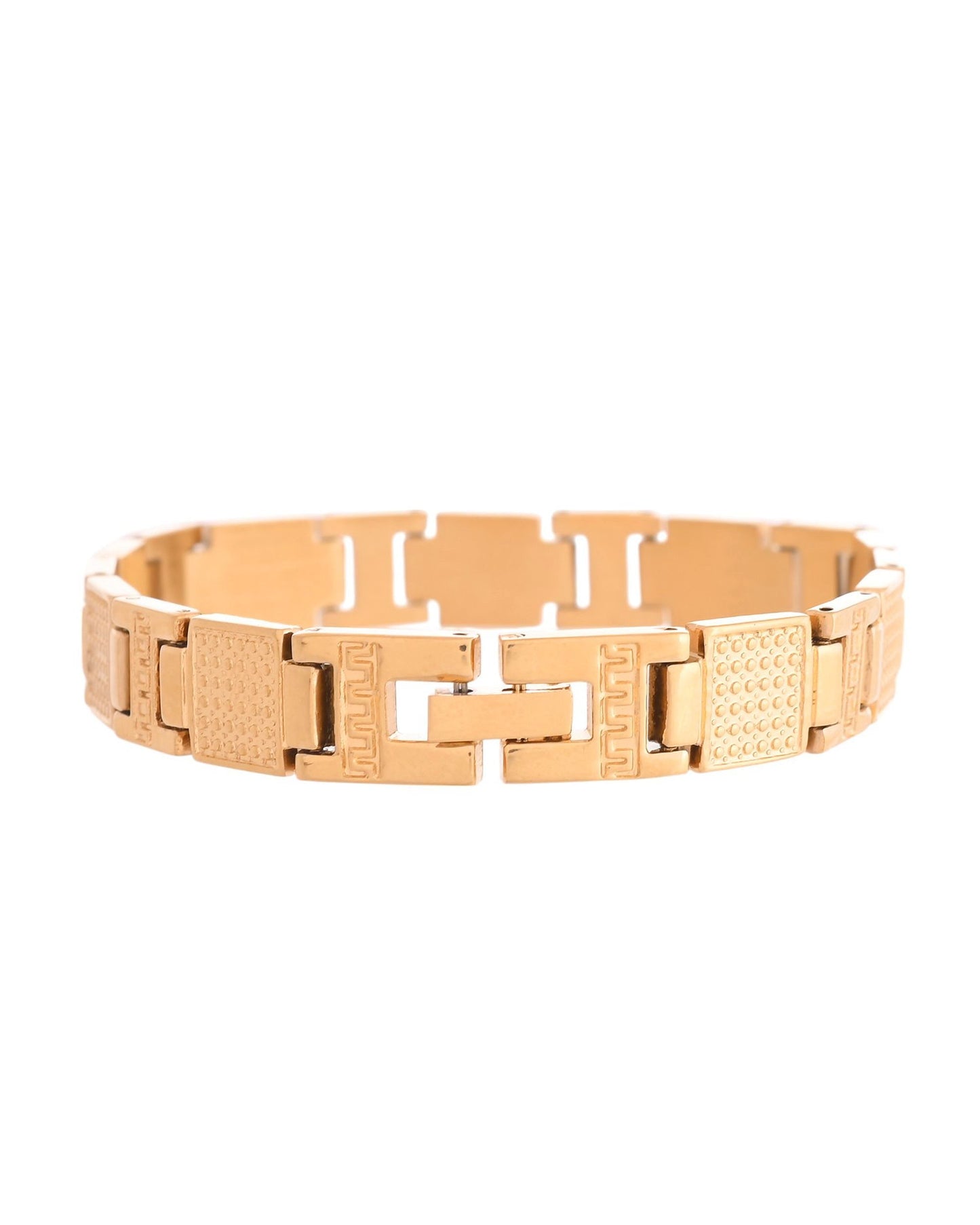 VOJ Men Gold-Toned Stainless Steel Textured Chain Bracelet