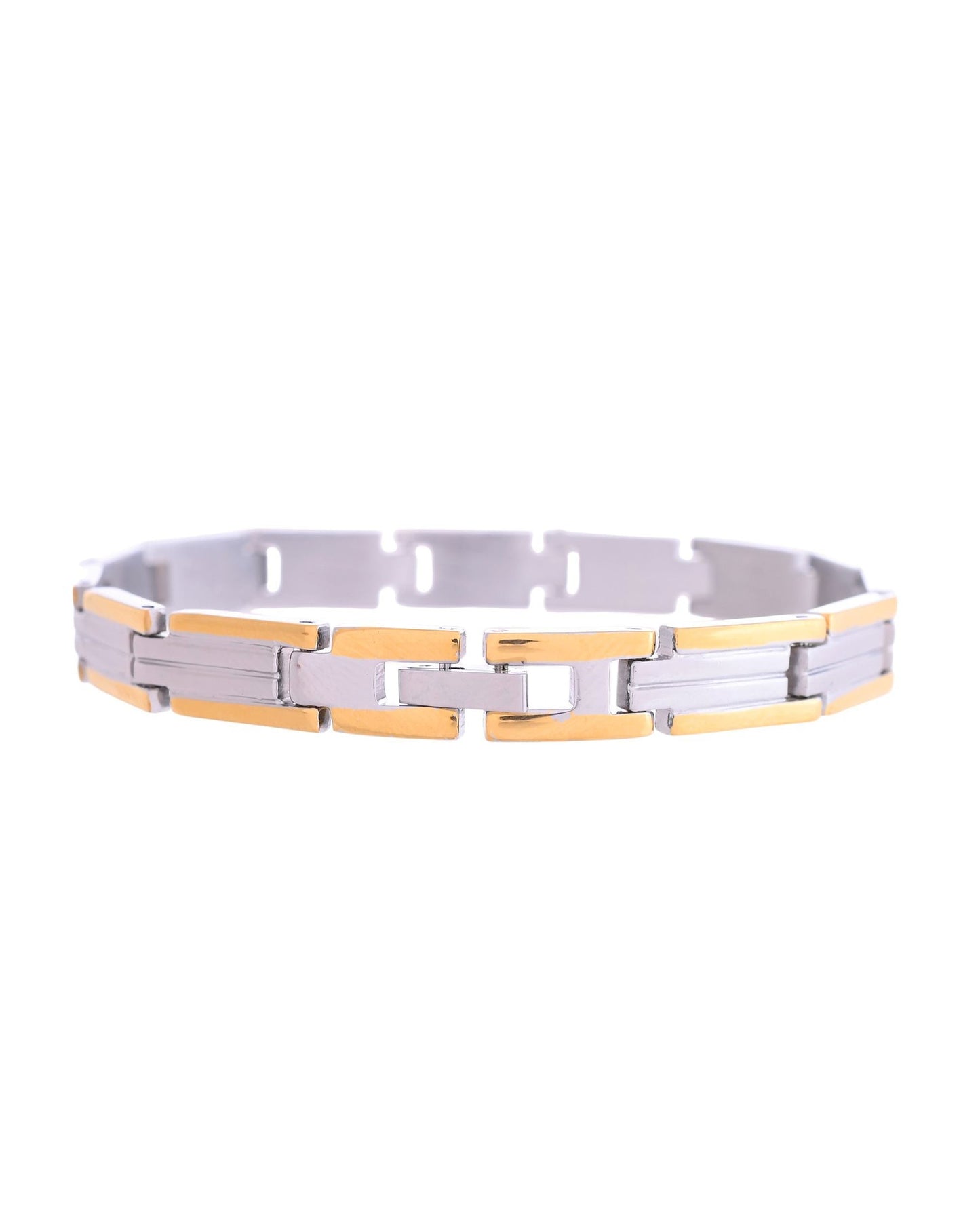 VOJ Men Double-Toned Stainless Steel Linked Chain Bracelet