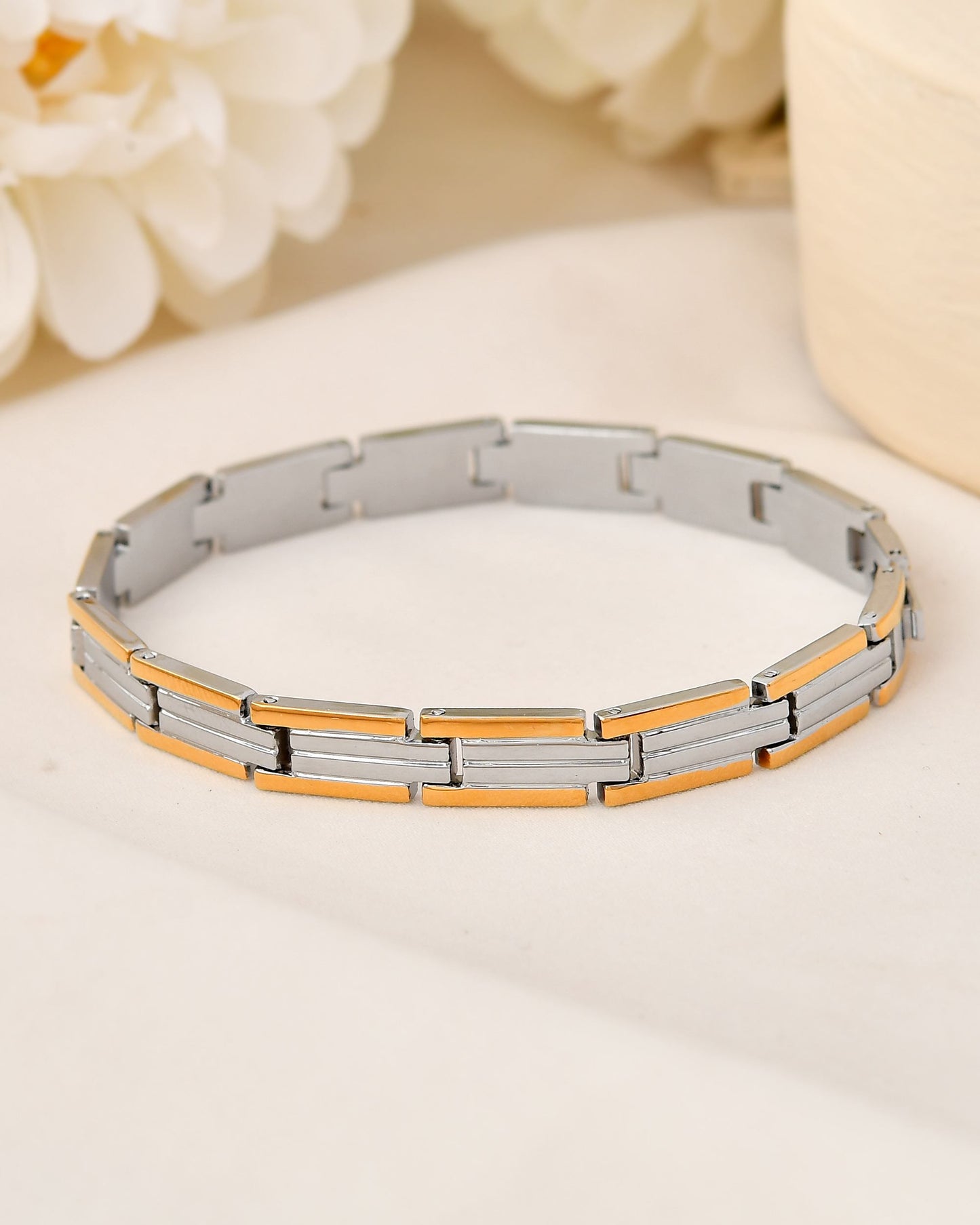 VOJ Men Double-Toned Stainless Steel Linked Chain Bracelet