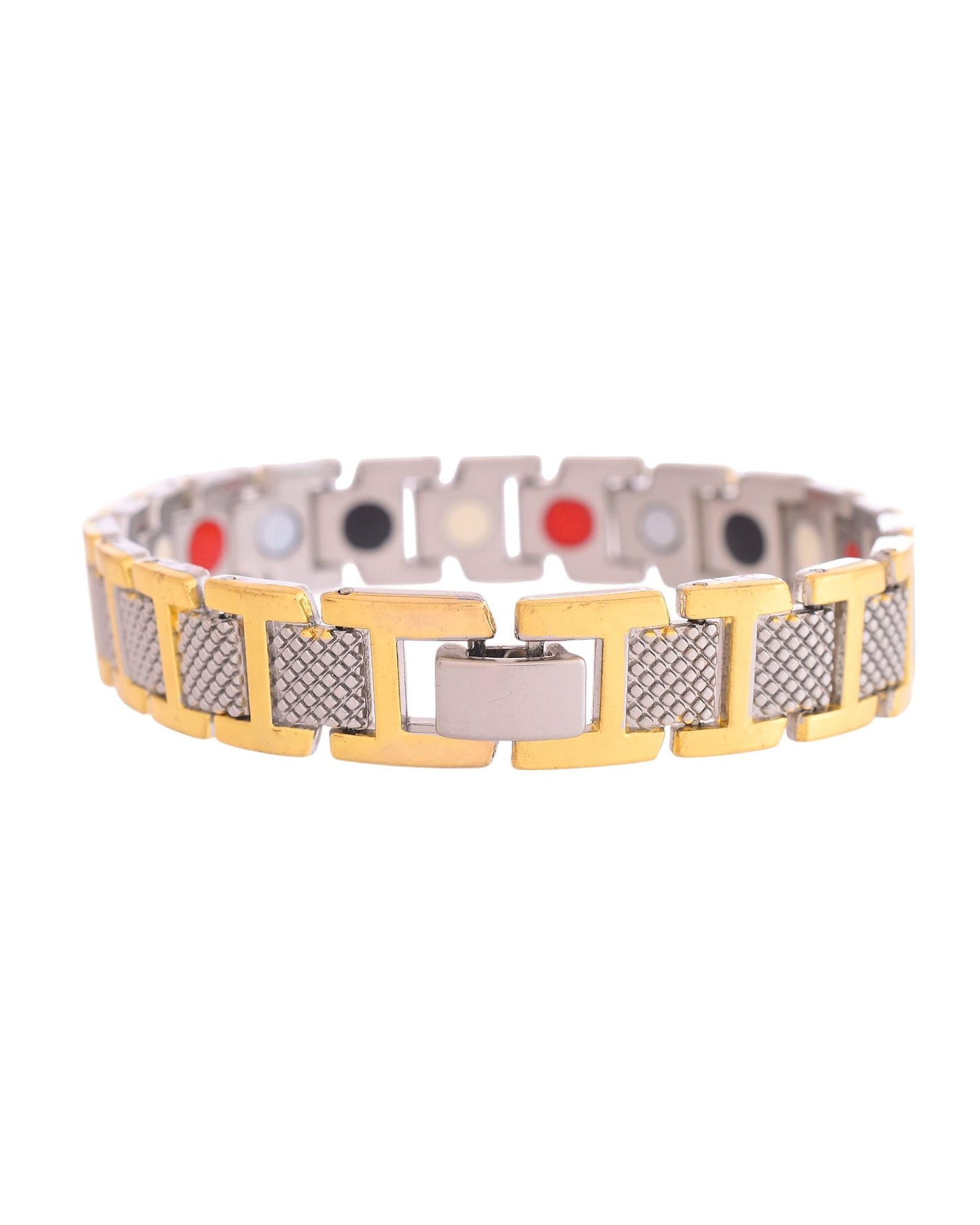 VOJ Silver And Gold Polished Stylish Geometrical Shaped Men's Bracelet