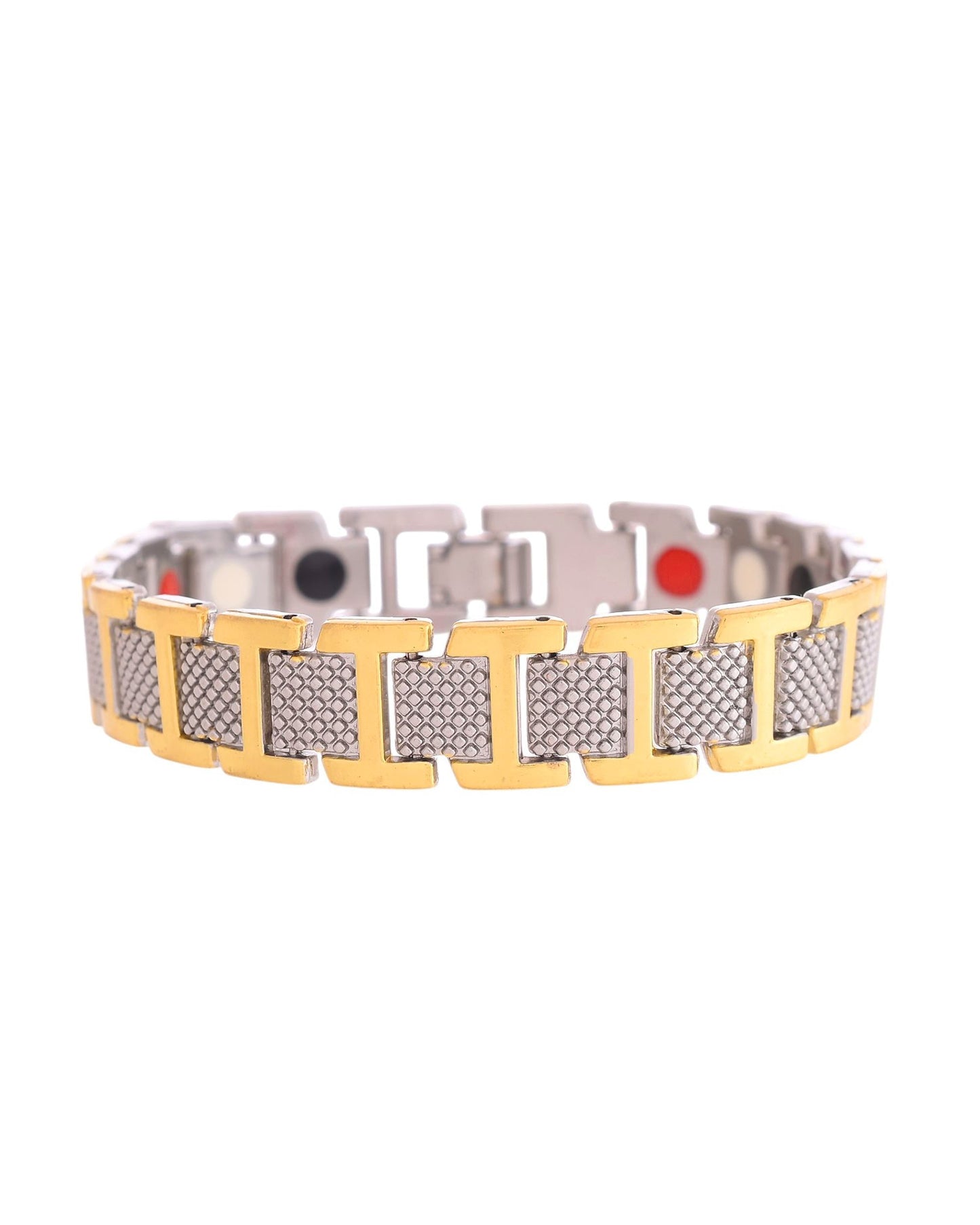 VOJ Silver And Gold Polished Stylish Geometrical Shaped Men's Bracelet