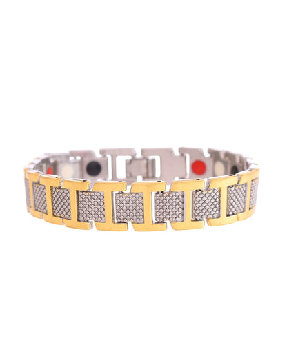 VOJ Silver And Gold Polished Stylish Geometrical Shaped Men's Bracelet