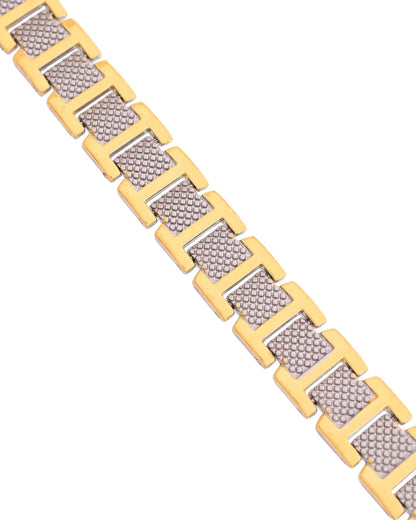 VOJ Silver And Gold Polished Stylish Geometrical Shaped Men's Bracelet