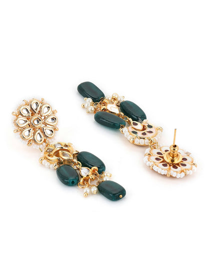 Gold-Toned White Kundan Contemporary Gold-Polished Drop Earrings - Ruby Raang