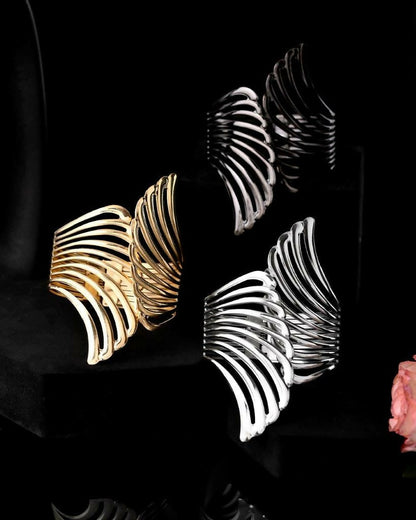 VOJ Pack of 3 Bracelet - Gold, Silver and Black Tonned Kada Bracelet.