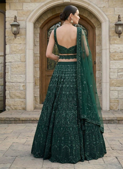 Lehenga Mart Green Net Designer Bollywood Style Wedding Wear Lehenga Choli