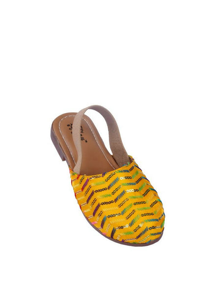 Tiny Bugs Girls Embroidered Strap Ethnic Jutis-Yellow