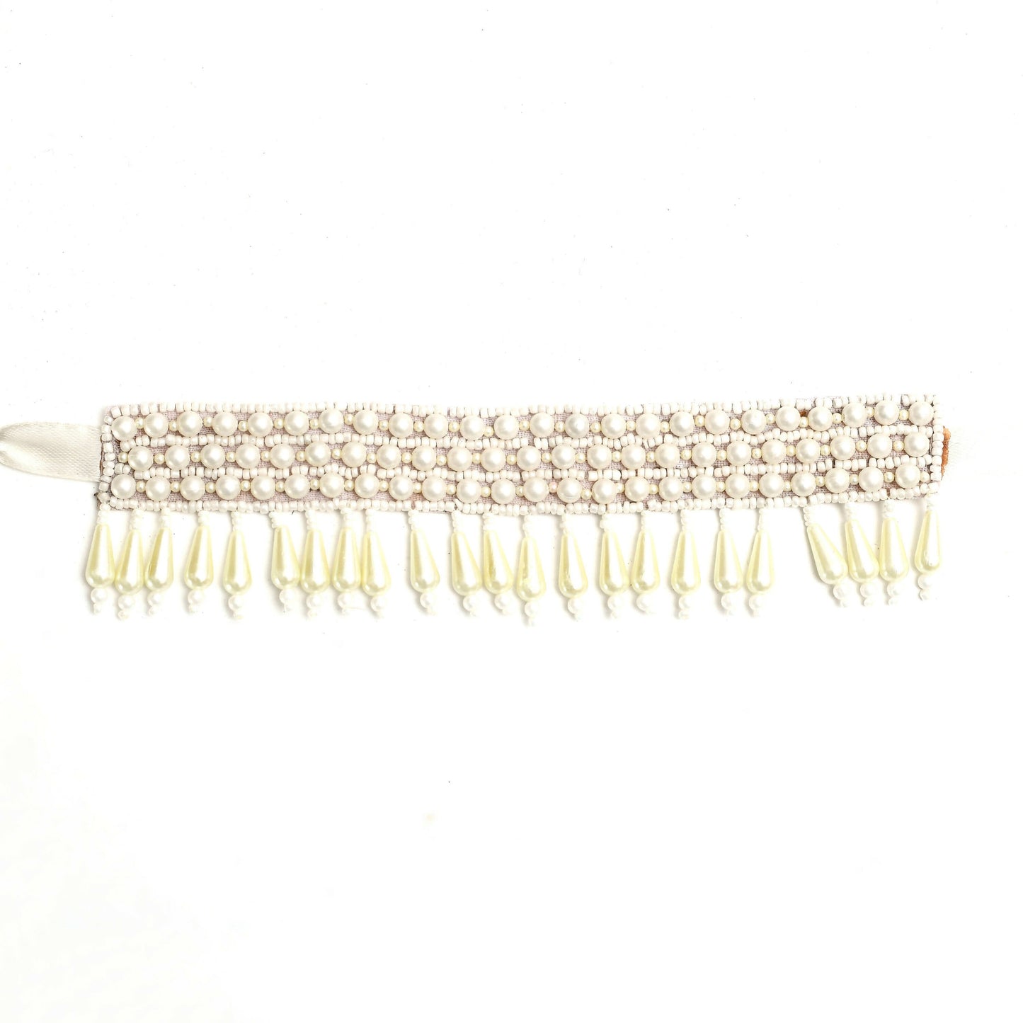 Mominos Fashion Johar Kamal Off White Handicraft Pearls Necklace with Earrings For Women