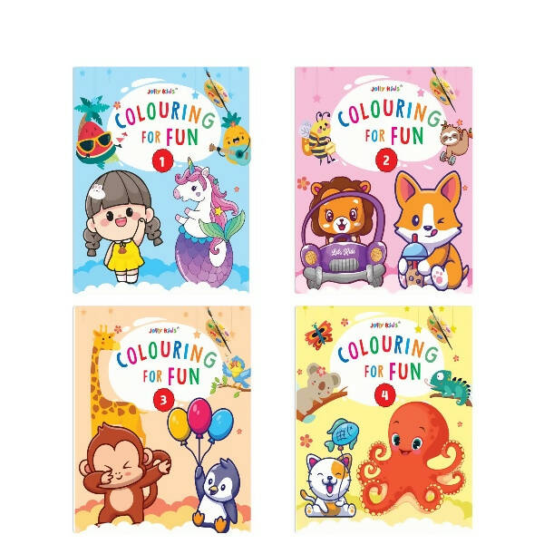 Jolly Kids Colouring for Fun Books A| Set of 4| Each Book 64 Images|Colouring & Painting Books for Kids|Ages 3-8 Year